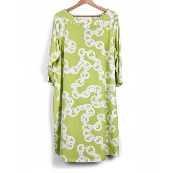 Susan Graver Womens 1X Green Butterknit Chain Link Preppy Equestrian Retro Dress - Picture 1 of 10